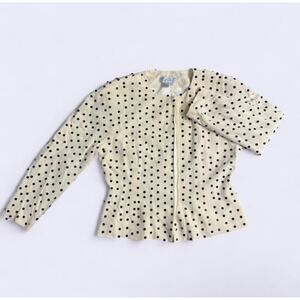 Vintage Pearl C Silk Blazer – Cream with Black Sequins, Size 12